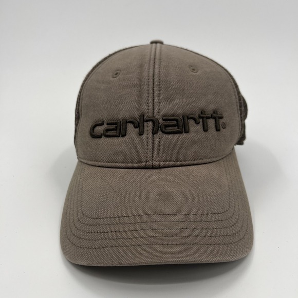 Carhartt Snapback Hat Faded Distressed Brown Net Classic Embroidered Workwear - Picture 2 of 7